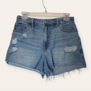 Hollister Ripped Medium Wash Denim Mom Shorts